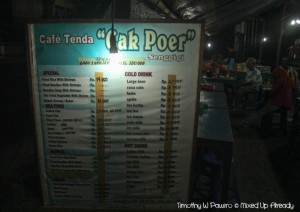 Senggigi - Cafe Tenda Cak Poer - The Menu